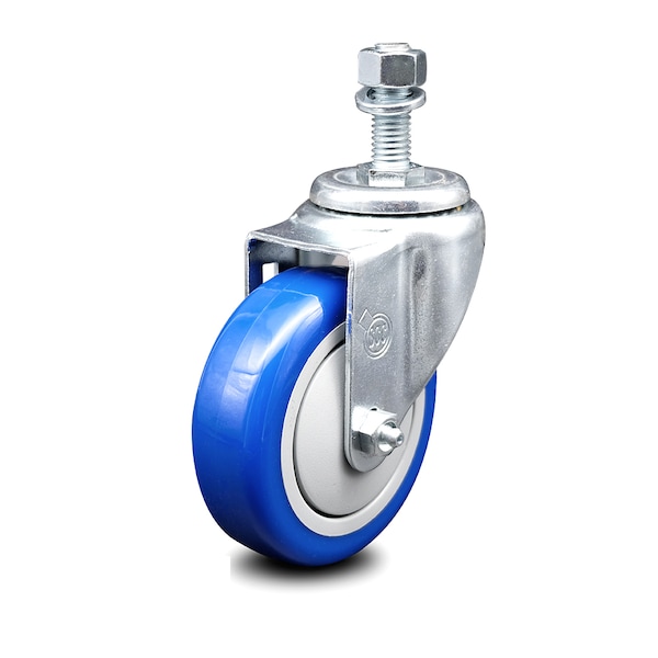 Service Caster 4 Inch Blue Polyurethane Wheel Swivel 1/2 Inch Threaded Stem Caster SCC SCC-TS20S414-PPUB-BLUE-121315 - main